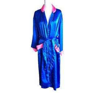 Victoria's Secret Royal Blue Satin‎ Robe Pink Trim Small